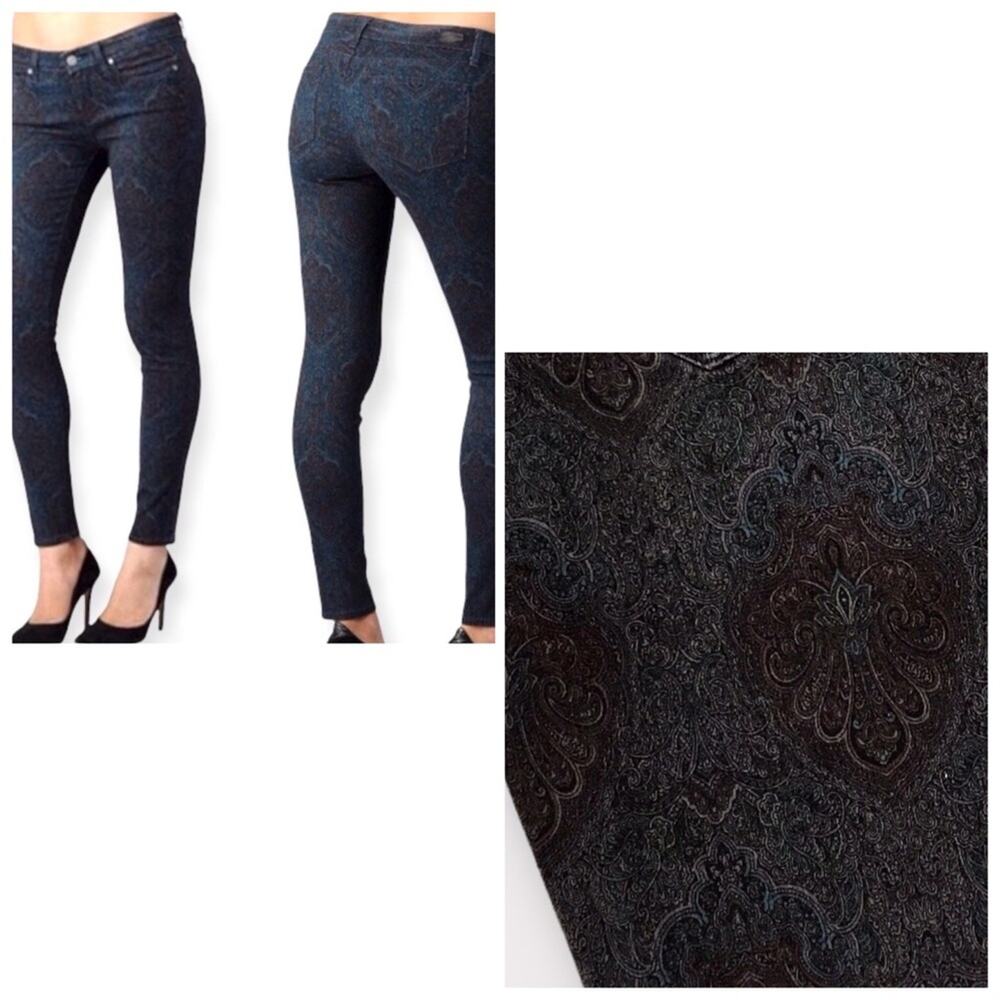 Paige Paisley Ultra Skinny Blue & Black Maroon Floral Verdugo Jeans 26